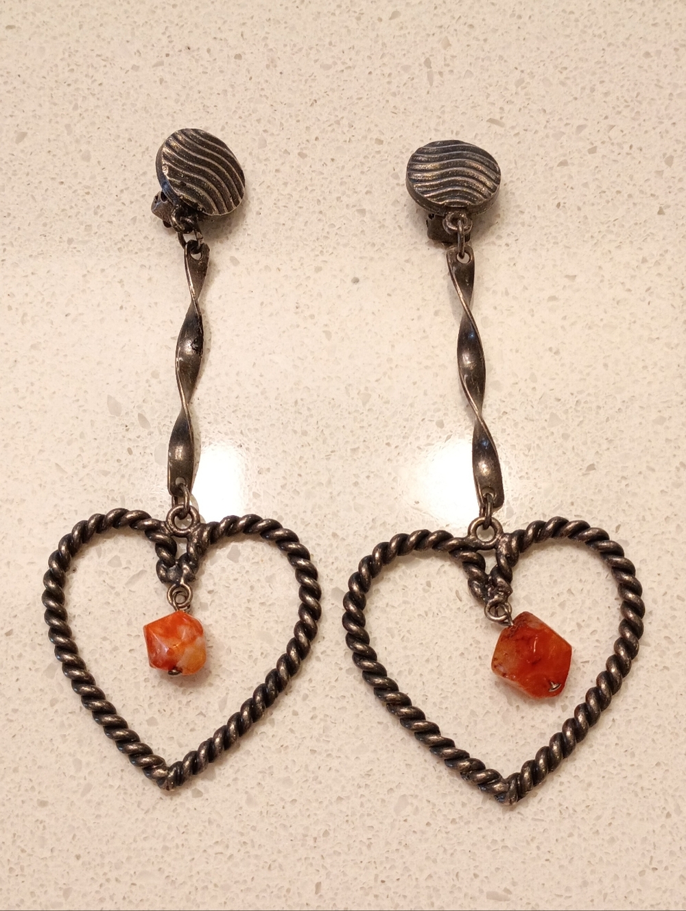 Adele Fado Heart Drop Dangle Earrings with Orange Gem Accent